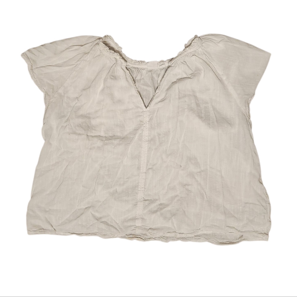 Gap Gauze V Neck Peasant Blouse Shirt Top Women Size M Beige Linen Blend Boho